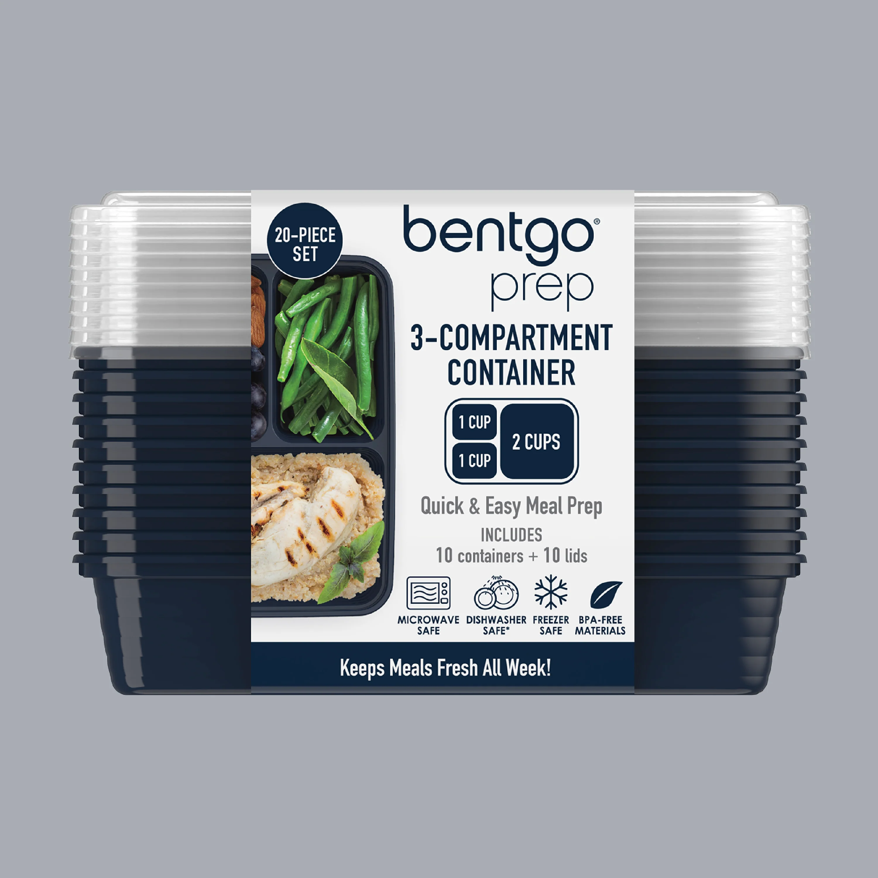 Bentgo Prep 3-Compartment Meal Prep Containers (20-Piece) - Image 16